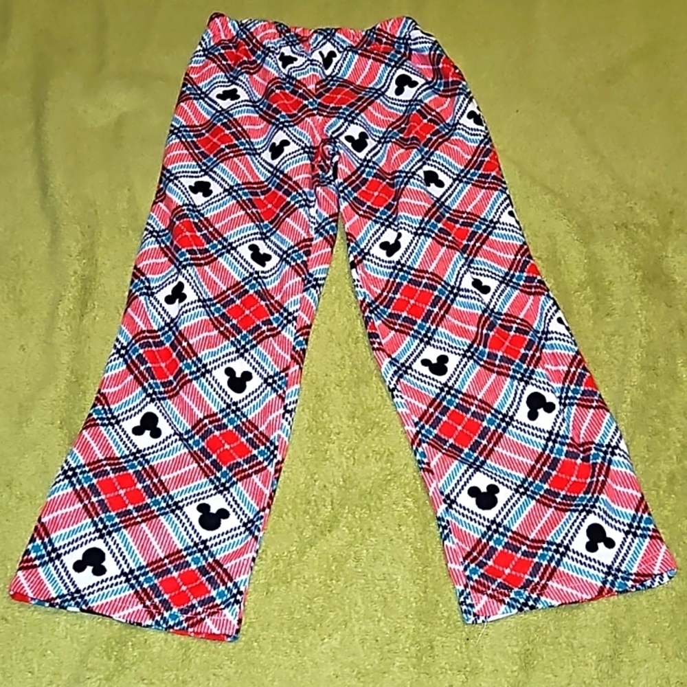 Disney Mickey Mouse Kids Red Green White Black Plaid Fleece Pajama Pant Size 10